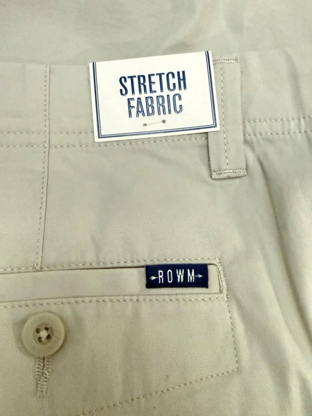 NWT ROWM Shorts Mens BIG Bermuda Flat Front Stone Chino Walking Stretch size 42